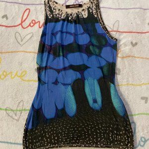 Roberto Cavalli Blue and Black Short Sleeve Top